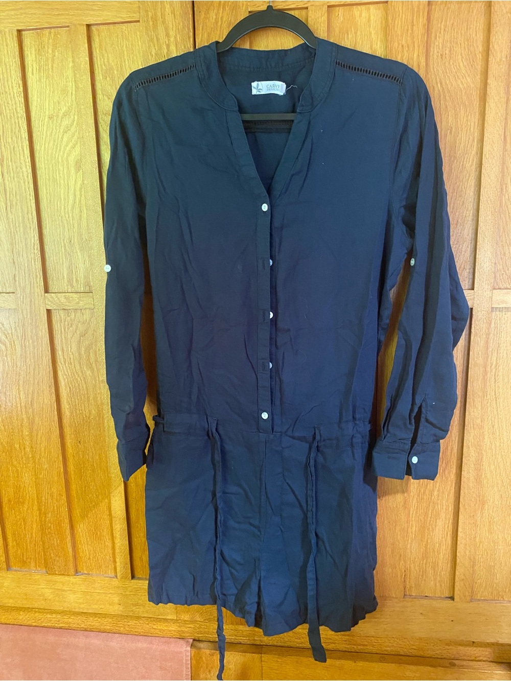 Carve Designs Navy Long-Sleeve Button-Front Tunic Shorts Romper